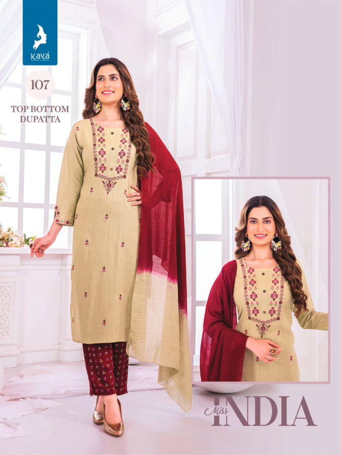 Miss India By Kaya Pocket Rayon Slub Designer Kurti With Bottom Dupatta Wholesale Online